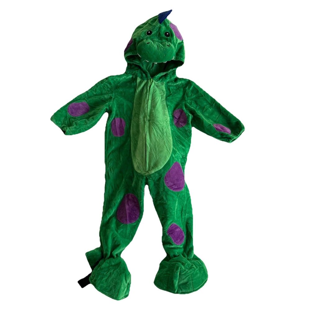 Dragon Dinosaur Costume Baby 12M Halloween Plush Hooded Tail Green Purple 1 pc